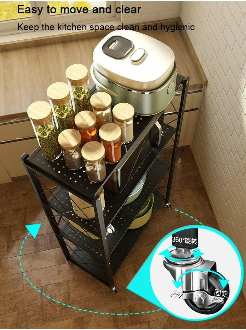 Heavy-Duty 4-Layer Foldable Storage Rack with Wheels