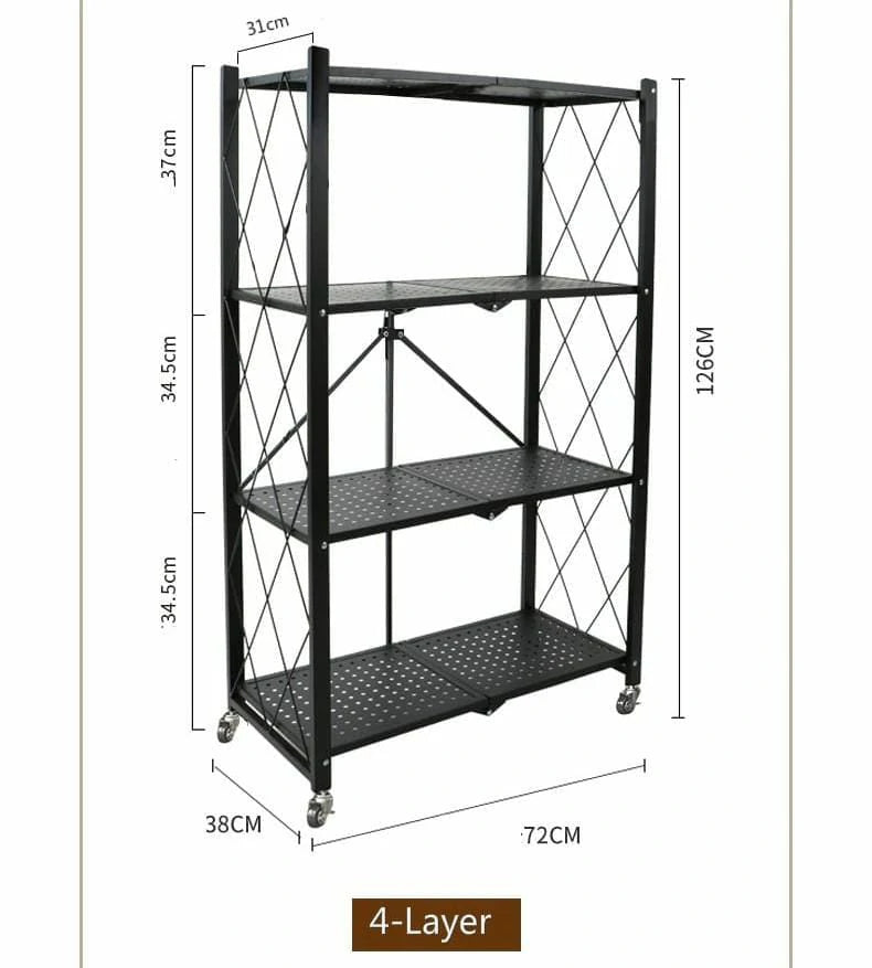 Heavy-Duty 4-Layer Foldable Storage Rack with Wheels