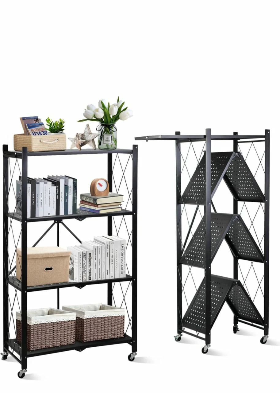 Heavy-Duty 4-Layer Foldable Storage Rack with Wheels