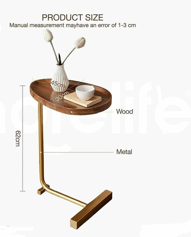 Elegant Wooden Side Table with Gold Metal Base