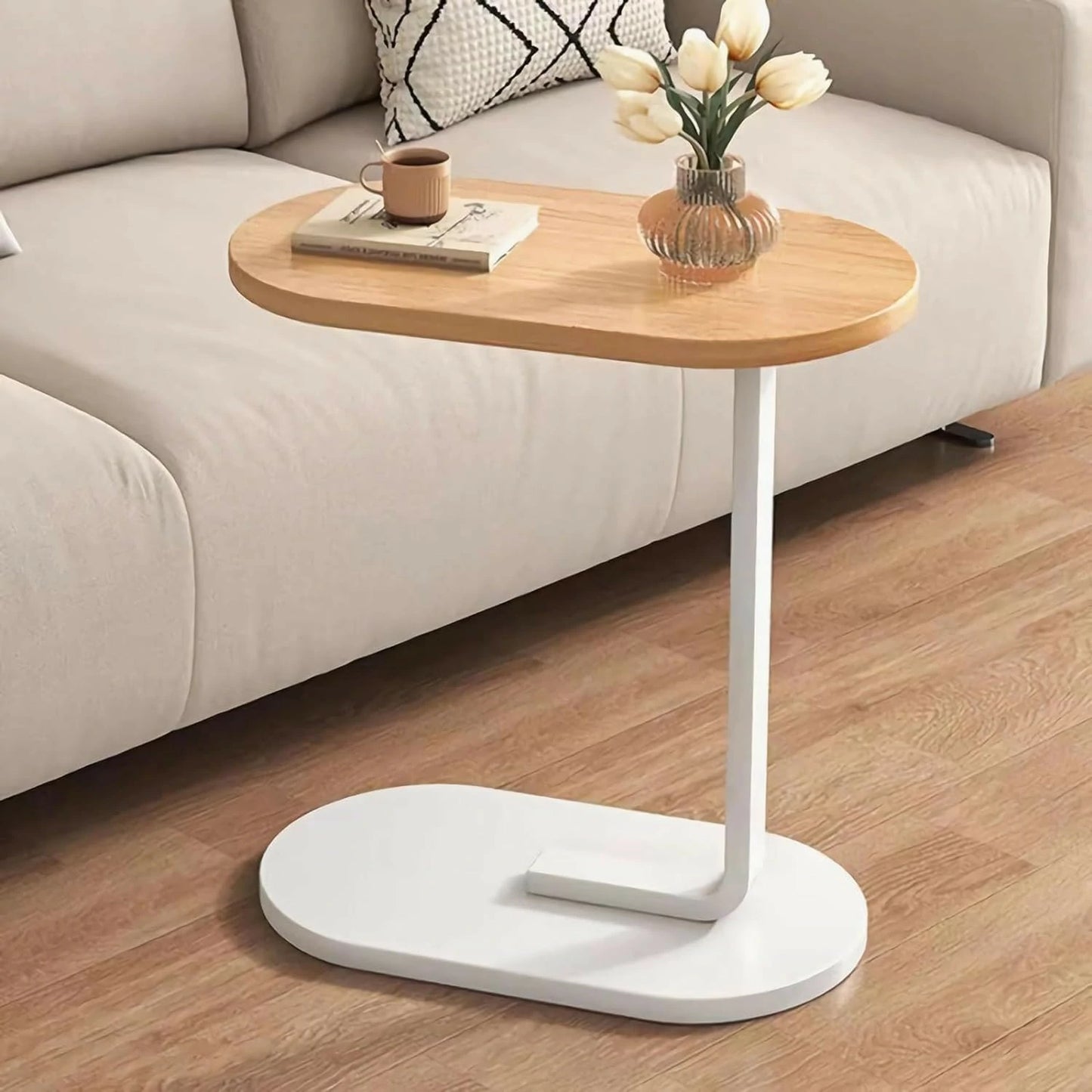 Multi-Purpose Sofa Side Table – Wood Finish with White Frame