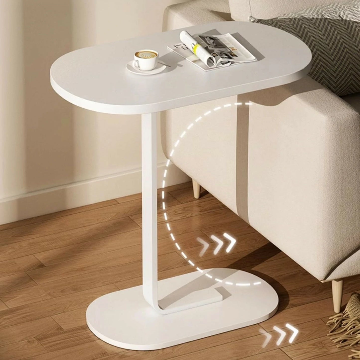 Multi-Purpose Sofa Side Table – Wood Finish with White Frame