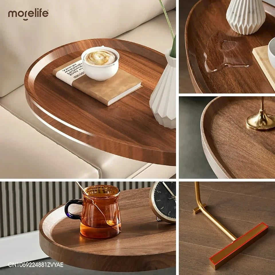 Elegant Wooden Side Table with Gold Metal Base