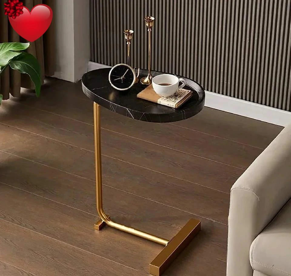 Elegant Wooden Side Table with Gold Metal Base