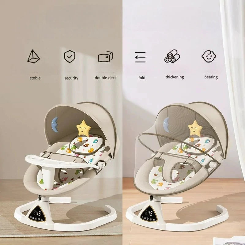 Smart Electric Baby Rocker with Mosquito Net & Remote Control