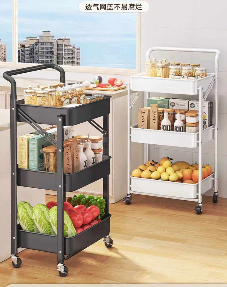 Multipurpose Foldable 3-Layer Storage Rack with Wheels