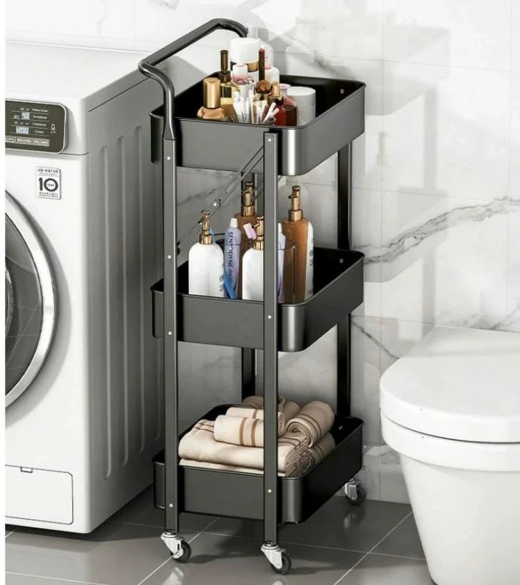 Multipurpose Foldable 3-Layer Storage Rack with Wheels