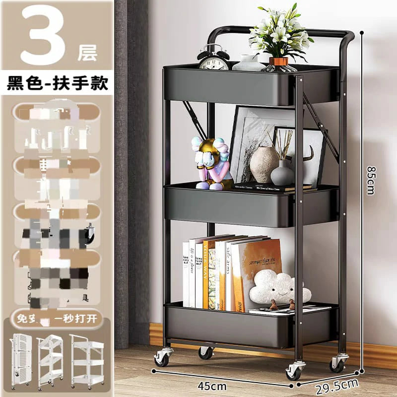 Multipurpose Foldable 3-Layer Storage Rack with Wheels