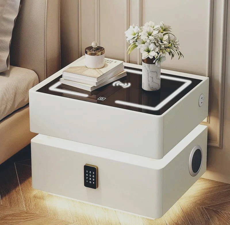 Smart Bedside Table with Wireless Charging, Bluetooth Speaker & Digital Lock Drawer