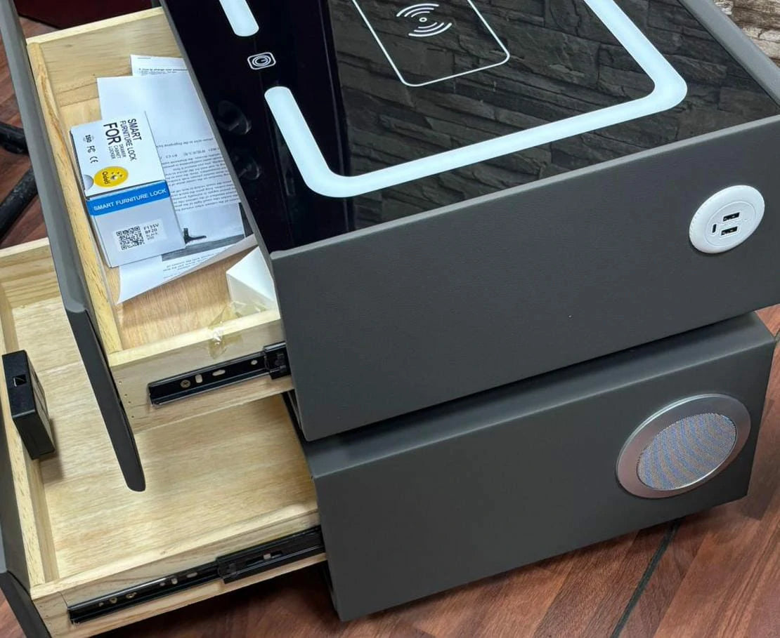 Smart Bedside Table with Wireless Charging, Bluetooth Speaker & Digital Lock Drawer