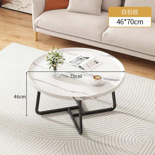 2-Piece Round Marble-Style Coffee Table Set