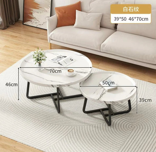 2-Piece Round Marble-Style Coffee Table Set