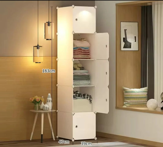 5-Door Polypropylene Plastic Wardrobe – Tall Storage Organizer