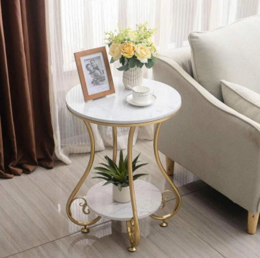 Elegant Round Side Table with Curved Legs and Bottom Shelf