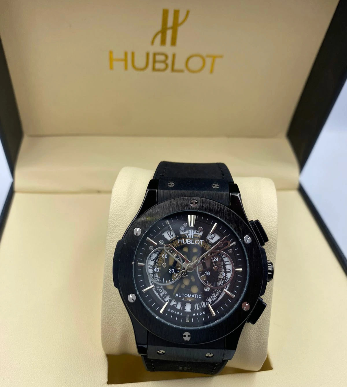 Men's Luxury Automatic Watch – Hublot-Inspired Design with Elegant Gift Box