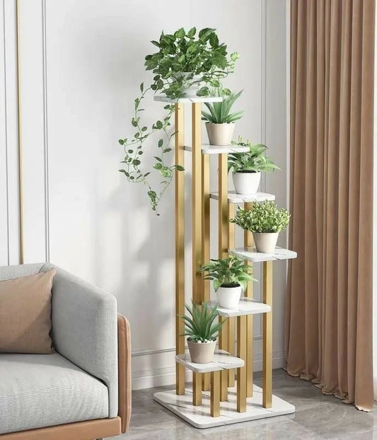 Luxury Multi-Tier Indoor Plant Stand – Gold & White Modern Display Rack