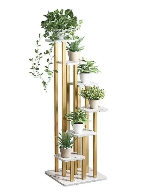 Luxury Multi-Tier Indoor Plant Stand – Gold & White Modern Display Rack