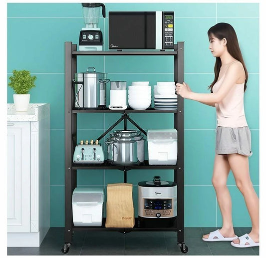 Heavy-Duty 4-Layer Foldable Storage Rack with Wheels
