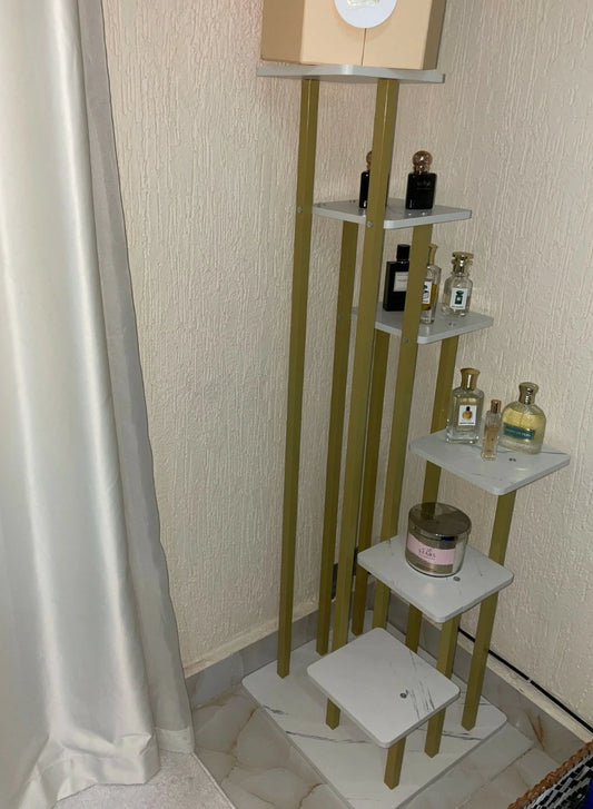 Luxury Multi-Tier Indoor Plant Stand – Gold & White Modern Display Rack