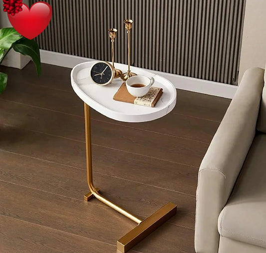 Elegant Wooden Side Table with Gold Metal Base