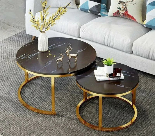 Elegant 2-Piece Round Table Set with Gold Frame