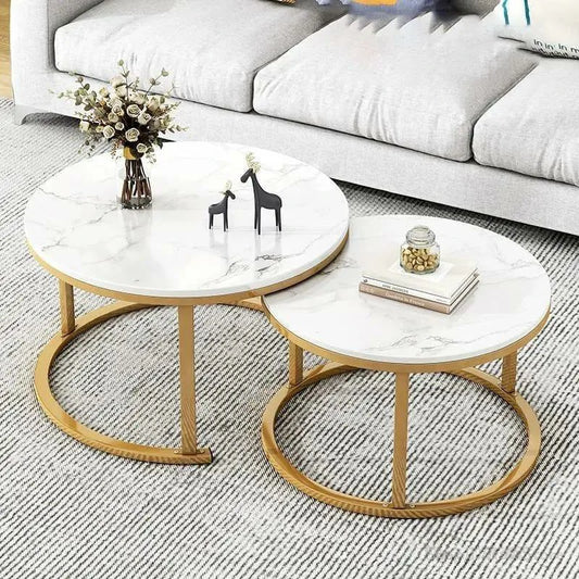 Elegant 2-Piece Round Table Set with Gold Frame