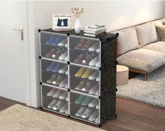 6-Door Polypropylene Plastic Shoe Rack with Side Hooks