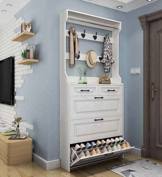Entryway Organizer with Coat Hooks, Shoe Rack & Storage Cabinet – 220cm