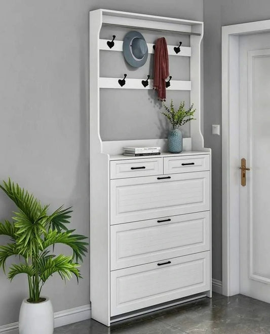 Entryway Organizer with Coat Hooks, Shoe Rack & Storage Cabinet – 220cm