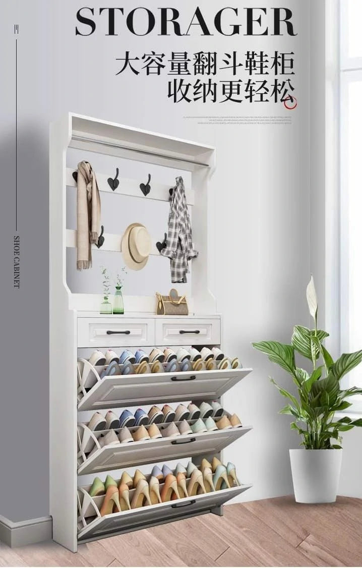 Entryway Organizer with Coat Hooks, Shoe Rack & Storage Cabinet – 220cm