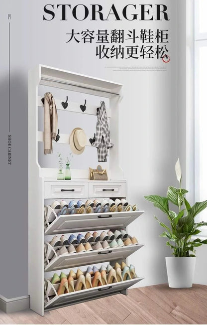 Entryway Organizer with Coat Hooks, Shoe Rack & Storage Cabinet – 220cm