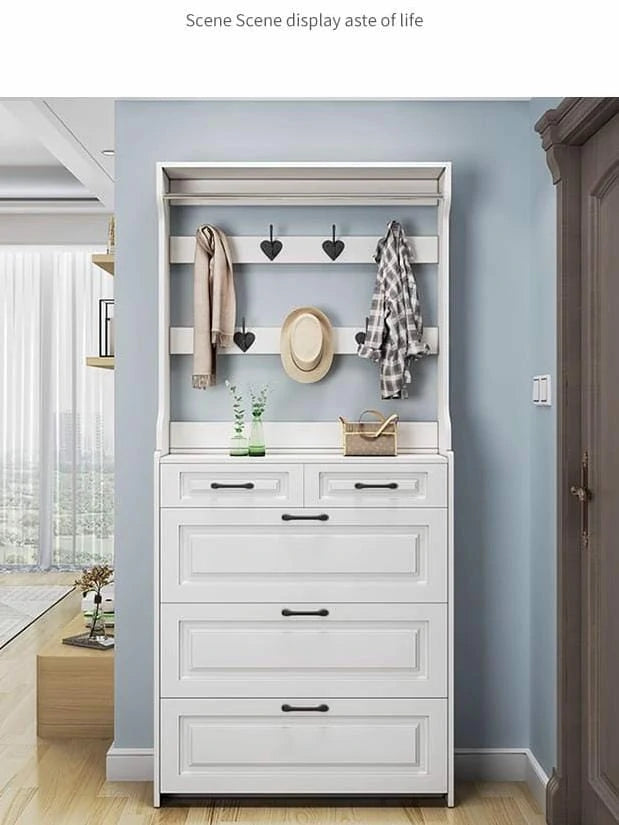 Entryway Organizer with Coat Hooks, Shoe Rack & Storage Cabinet – 220cm