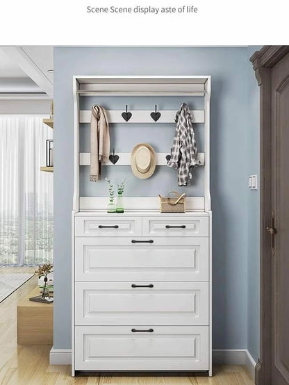 Entryway Organizer with Coat Hooks, Shoe Rack & Storage Cabinet – 220cm