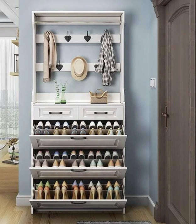 Entryway Organizer with Coat Hooks, Shoe Rack & Storage Cabinet – 220cm