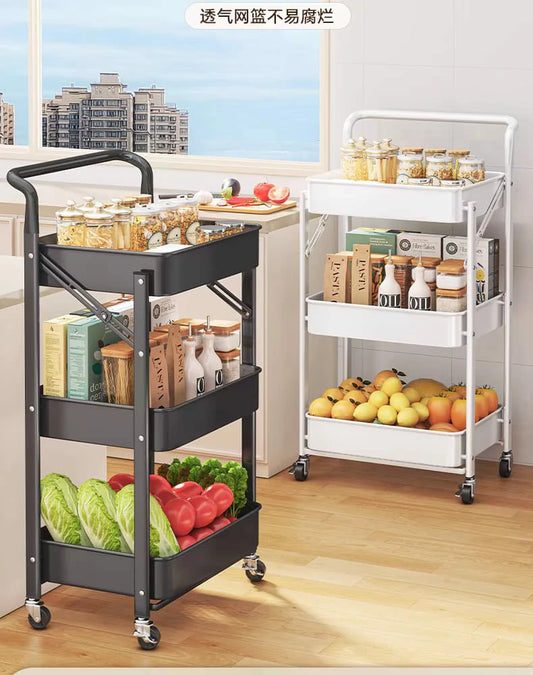 Multipurpose Foldable 3-Layer Storage Rack with Wheels