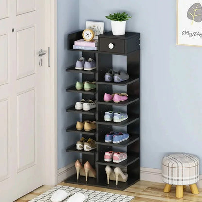 Compact Multi-Layer Shoe Rack with Drawer and Top Shelf