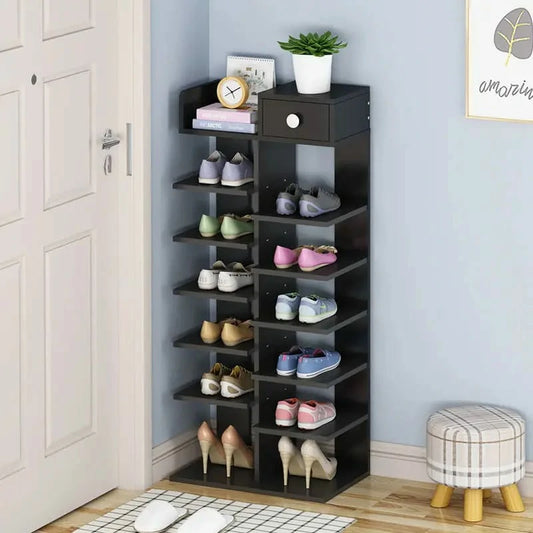 Compact Multi-Layer Shoe Rack with Drawer and Top Shelf