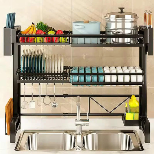 2-Layer Dish Drying Rack – Over Sink Organizer for Plates & Utensils