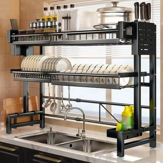 2-Layer Dish Drying Rack – Over Sink Organizer for Plates & Utensils