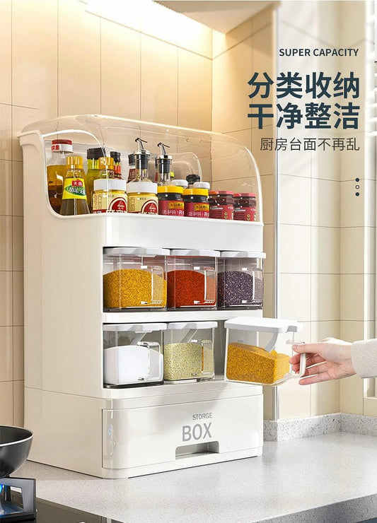 Multi-Layer Spice & Sauce Organizer with Top Shelf and Cover