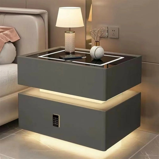 Smart Bedside Table with Wireless Charging, Bluetooth Speaker & Digital Lock Drawer