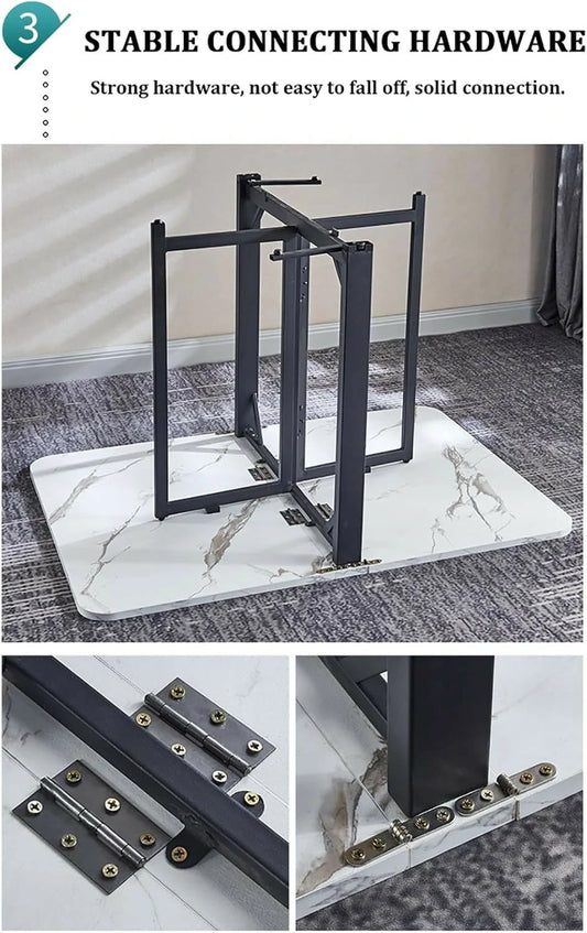 Foldable Multi-Purpose Table with Marble Finish & Wheels