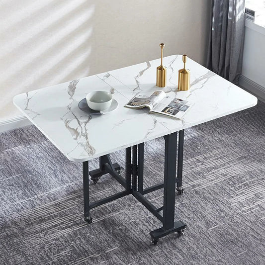 Foldable Multi-Purpose Table with Marble Finish & Wheels