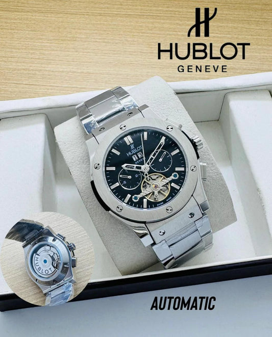 Hublot Inspired Automatic Men's Watch – Skeleton Dial & Stainless Steel Bracelet