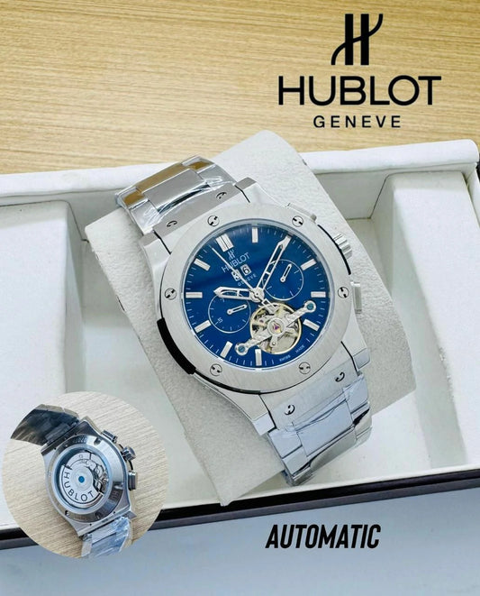 Hublot Inspired Automatic Men's Watch – Skeleton Dial & Stainless Steel Bracelet
