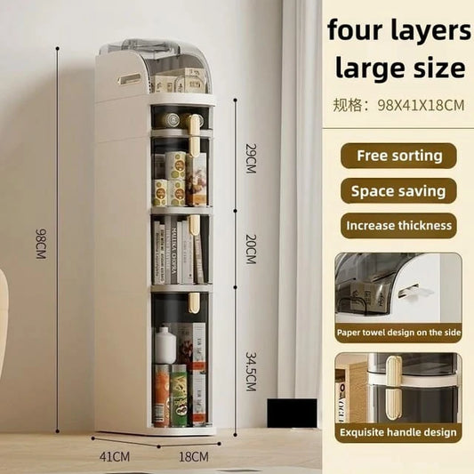 Slim 4-Layer Multipurpose Storage Cabinet – 1 Piece – with Side Tissue Holder