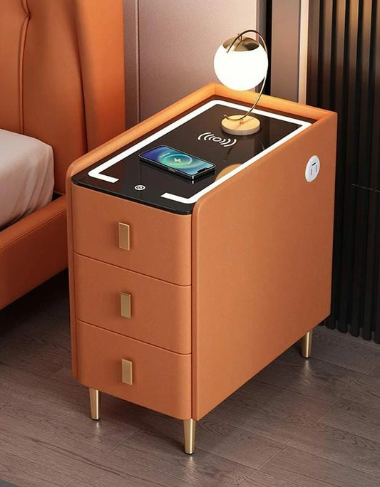 Smart Bedside Table with Wireless Charging & LED Light – 3 Drawer