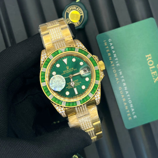 Rolex-Inspired YZ Submariner | Full Diamond Automatic Watch with Sapphire Glass & Water Resistance